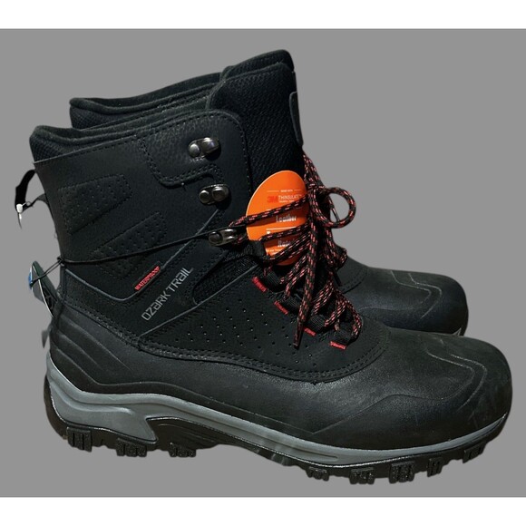 Ozark Trail Men’s Size 13 Leather Snow Boots Black Red Waterproof Winter NEW - Picture 4 of 9